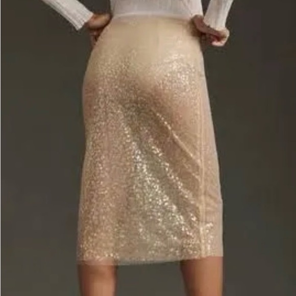 Anthropologie Sunday In Brooklyn Sheer Sequin Midi Skirt-champagne color - Picture 2 of 4